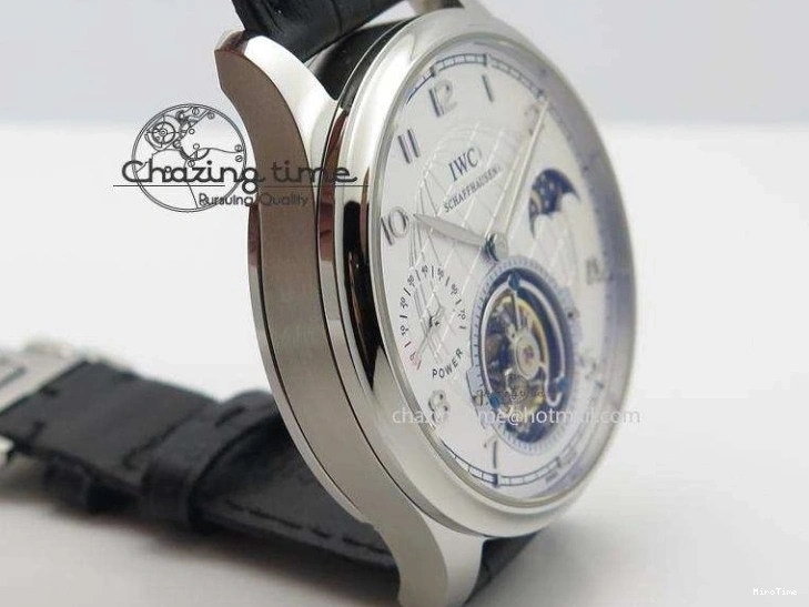 MIROTIME 0120 UrbanStyle Portuguese Tourbillon Power Reserve Moonphase SS White Dial On Black Leather Strap 7318